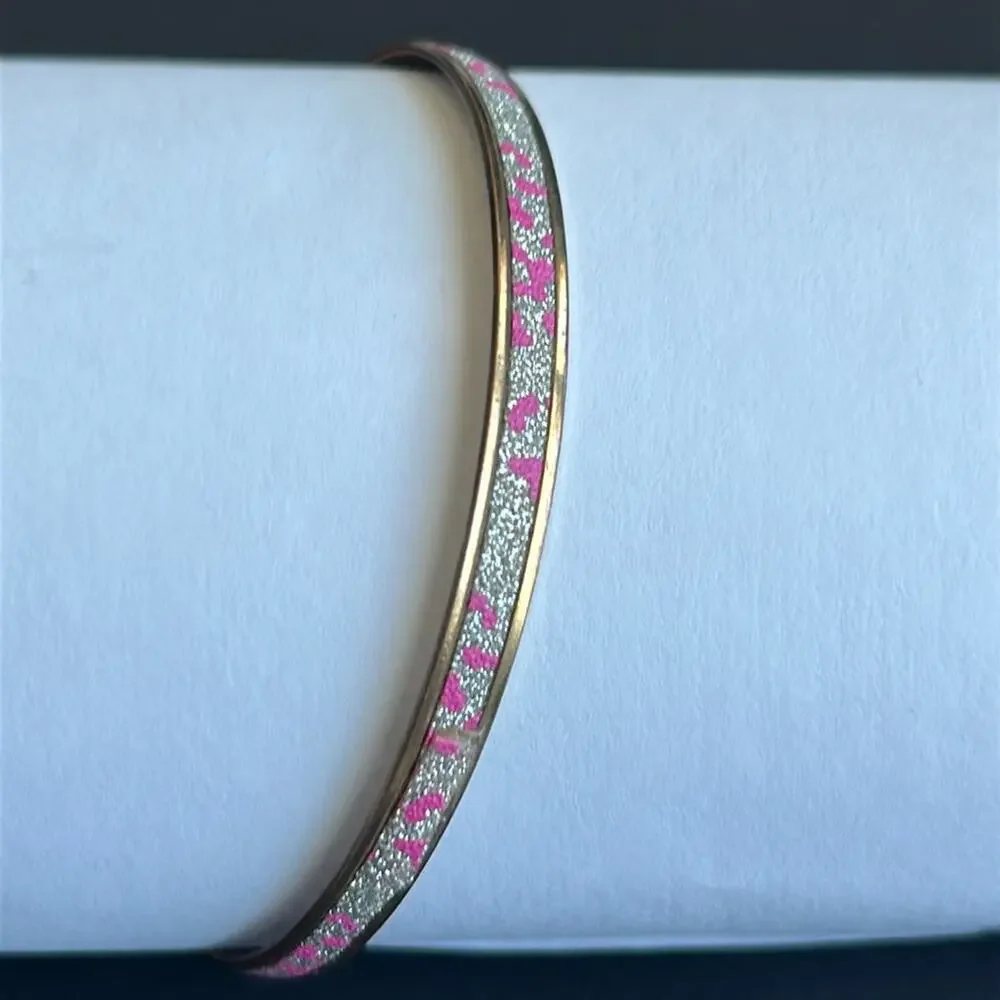 Women’s vintage dainty‎ gold tone pink/silver glittery bangle bracelet one size